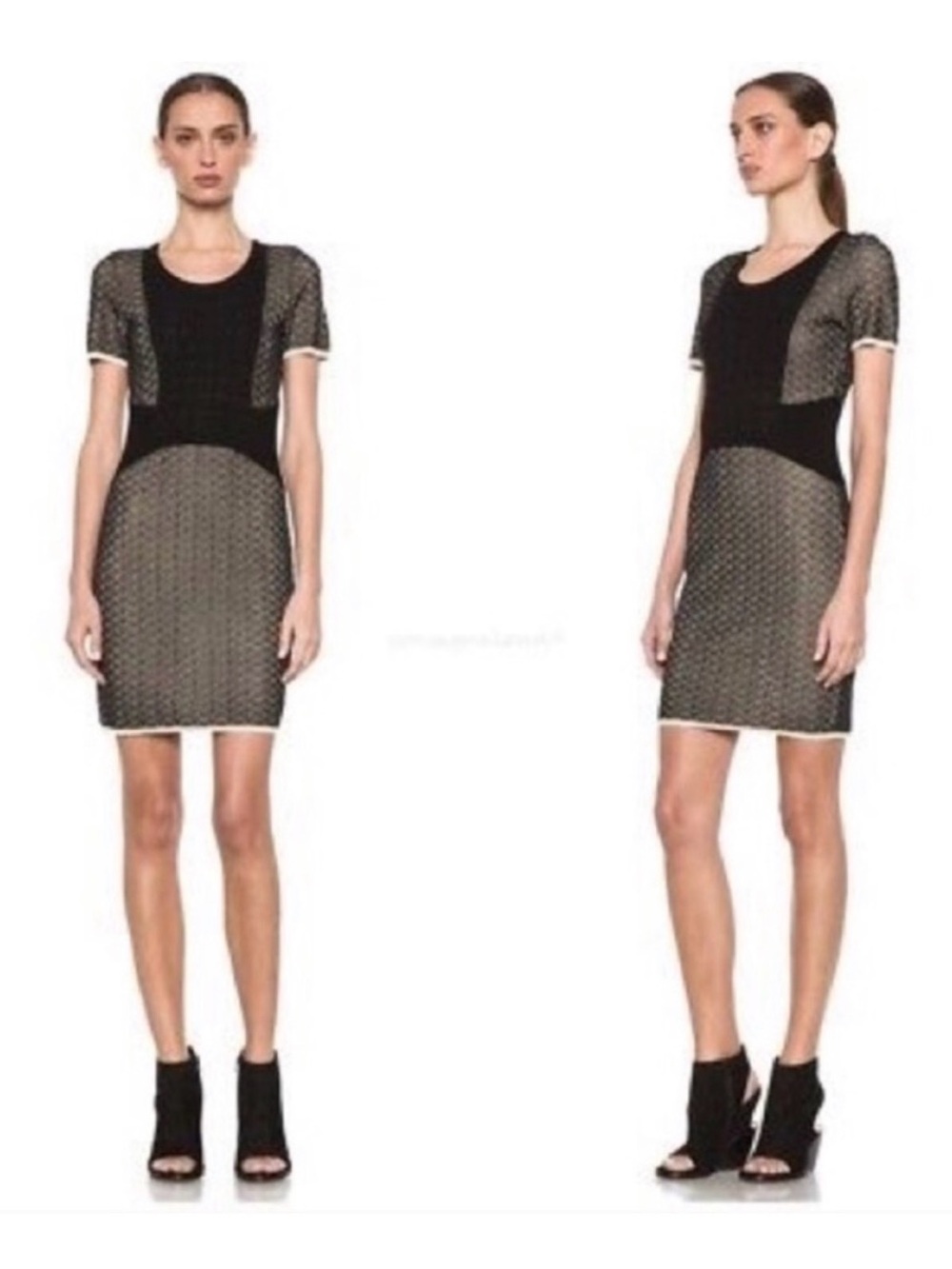 Rag & Bone Women Sheath Dress Size M Knit Black Cream Colorblock Short Sleeve
